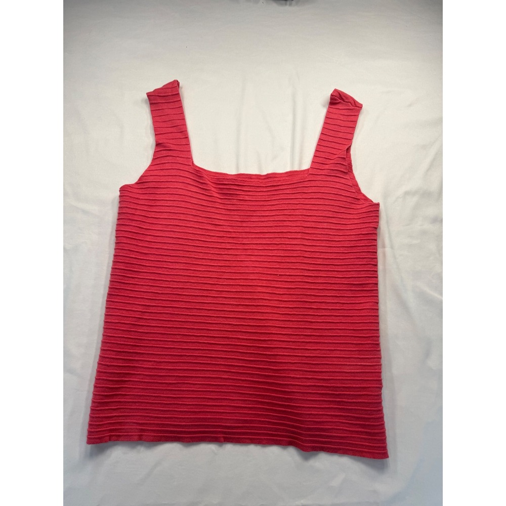 KHS Pink Ribbed Knit Tank Top Square Neck Sleeveless Viscose Shell XL M8M548